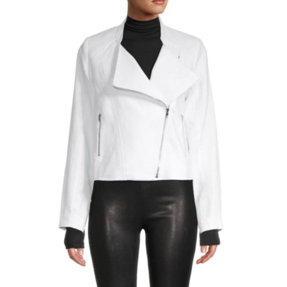 CENTRAL PARK WEST NEW YORK 100% Linen White Motorcycle Jacket, Sz XS